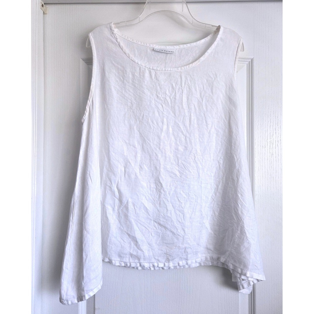 Bryn Walker White 100% Linen Sleeveless Swing Tank Top Lagenlook XL USA Made